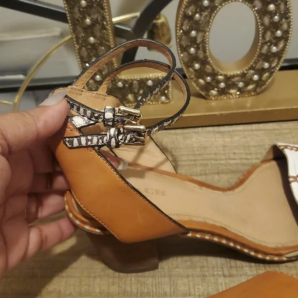 COACH Pexton White Tan Brown Block Heel Ankle Strap Sandals Women's Sz 8, Boho - Picture 12 of 12